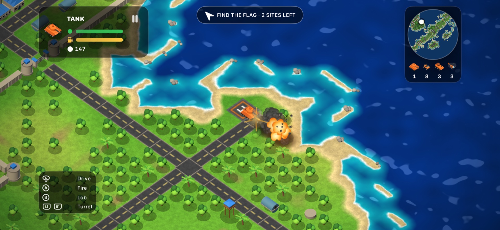 Tank combat on an island, captured from the running iPhone simulator
